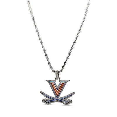The GLD Shop Virginia Cavaliers 14K White Gold Logo Pendant & 20" Rope Chain