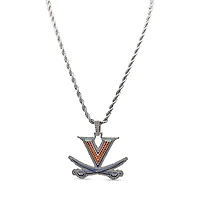 The GLD Shop Virginia Cavaliers 14K White Gold Logo Pendant & 20" Rope Chain