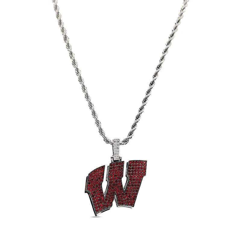 The GLD Shop Wisconsin Badgers 14K White Gold Logo Pendant & 20" Rope Chain