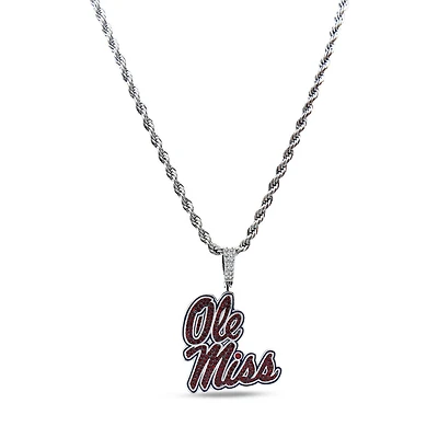 GLD Ole Miss Rebels 14K White Gold Logo Pendant & 20" Rope Chain