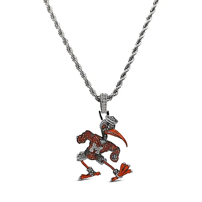 The GLD Shop Miami Hurricanes 14K White Gold Logo Pendant & 20" Rope Chain