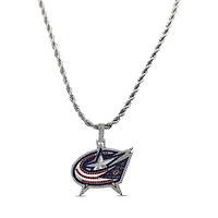 GLD Columbus Blue Jackets 14K White Gold Logo Pendant & 20" Rope Chain