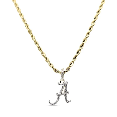 The GLD Shop Alabama Crimson Tide 18K Yellow Gold Logo Pendant & 20" Rope Chain