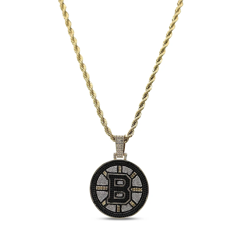The GLD Shop Boston Bruins 18K Yellow Gold Logo Pendant & 20" Rope Chain