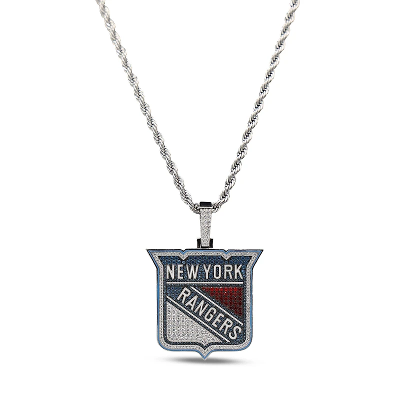 The GLD Shop New York Rangers 14K White Gold Logo Pendant & 20" Rope Chain