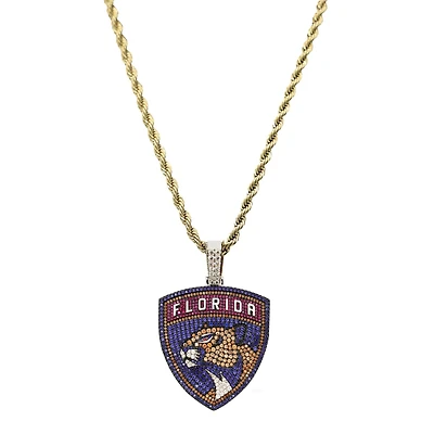 The GLD Shop Florida Panthers 18K Yellow Gold Logo Pendant & 20" Rope Chain