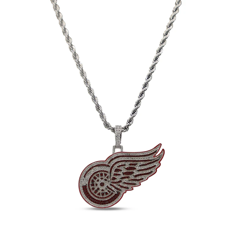 The GLD Shop Detroit Red Wings 14K White Gold Logo Pendant & 20" Rope Chain