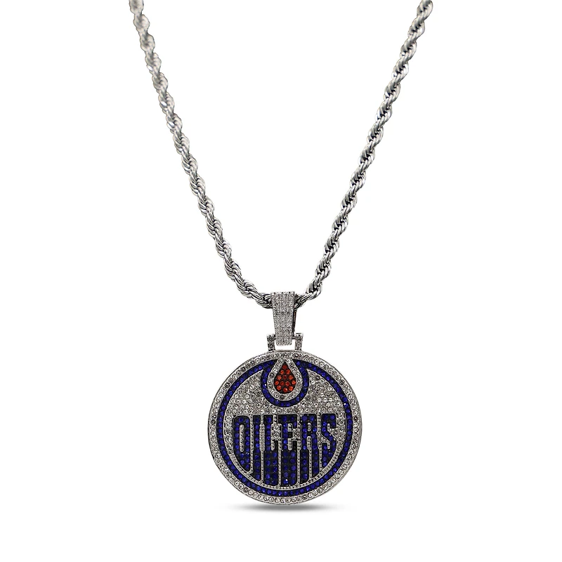 The GLD Shop Edmonton Oilers 14K White Gold Logo Pendant & 20" Rope Chain
