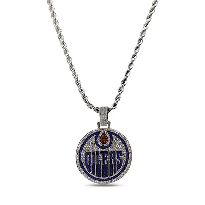 The GLD Shop Edmonton Oilers 14K White Gold Logo Pendant & 20" Rope Chain