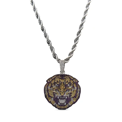 GLD LSU Tigers 14K White Gold Logo Pendant & 20" Rope Chain