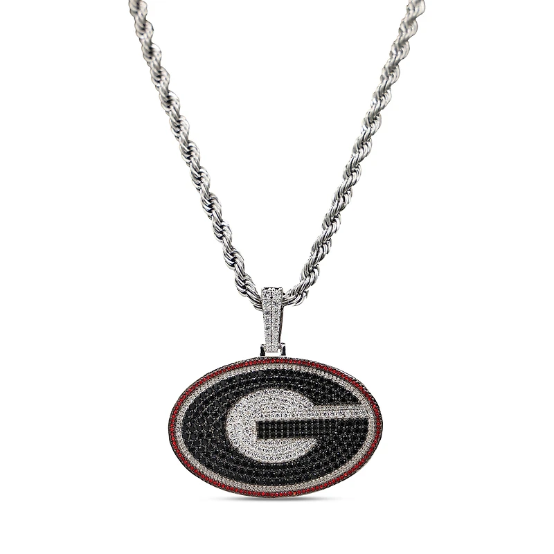GLD Georgia Bulldogs 14K White Gold Logo Pendant & 20" Rope Chain