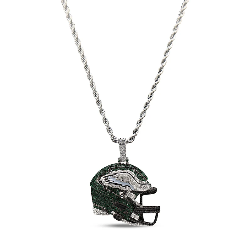 The GLD Shop Philadelphia Eagles 14K White Gold Helmet Logo Pendant & 20" Rope Chain