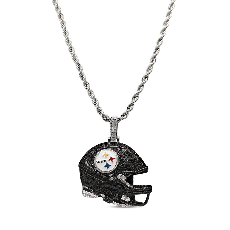 The GLD Shop Pittsburgh Steelers 14K White Gold Helmet Logo Pendant & 20" Rope Chain
