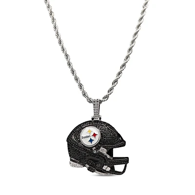 The GLD Shop Pittsburgh Steelers 14K White Gold Helmet Logo Pendant & 20" Rope Chain