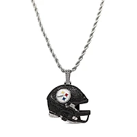 The GLD Shop Pittsburgh Steelers 14K White Gold Helmet Logo Pendant & 20" Rope Chain