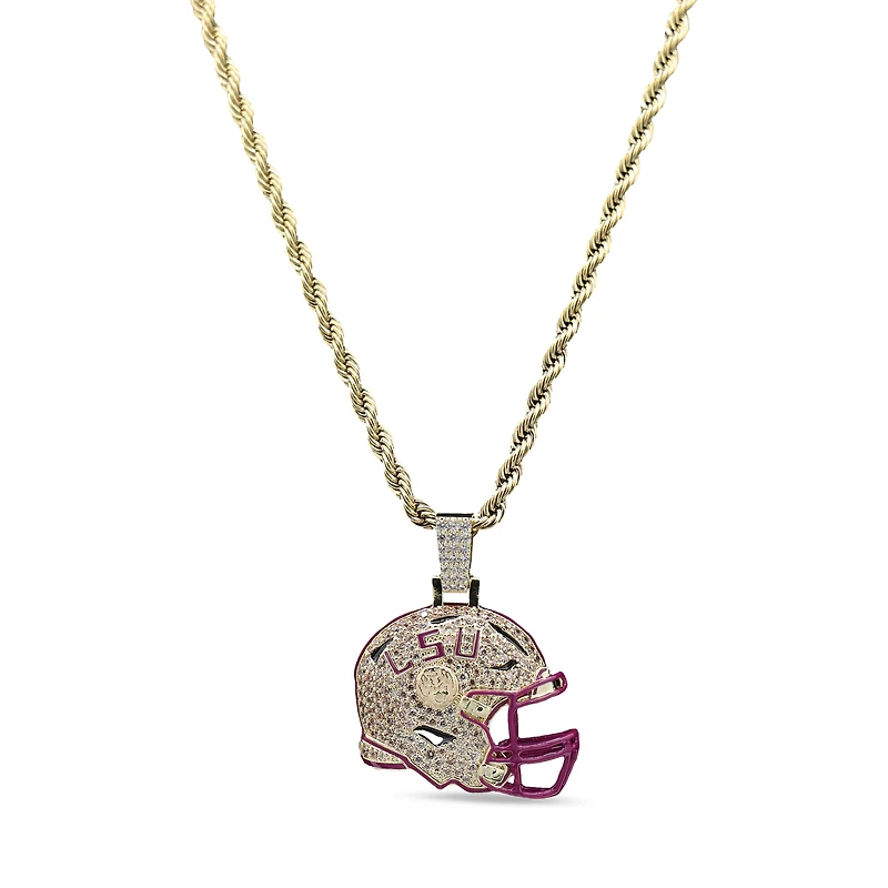 The GLD Shop LSU Tigers 18K Yellow Gold Helmet Logo Pendant & 20" Rope Chain