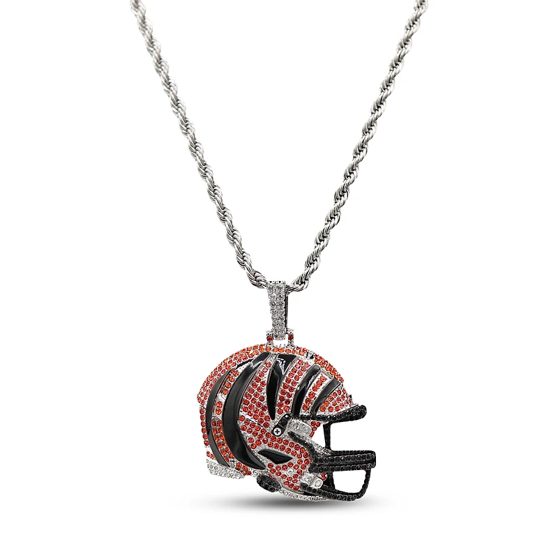 The GLD Shop Cincinnati Bengals 14K White Gold Helmet Logo Pendant & 20" Rope Chain