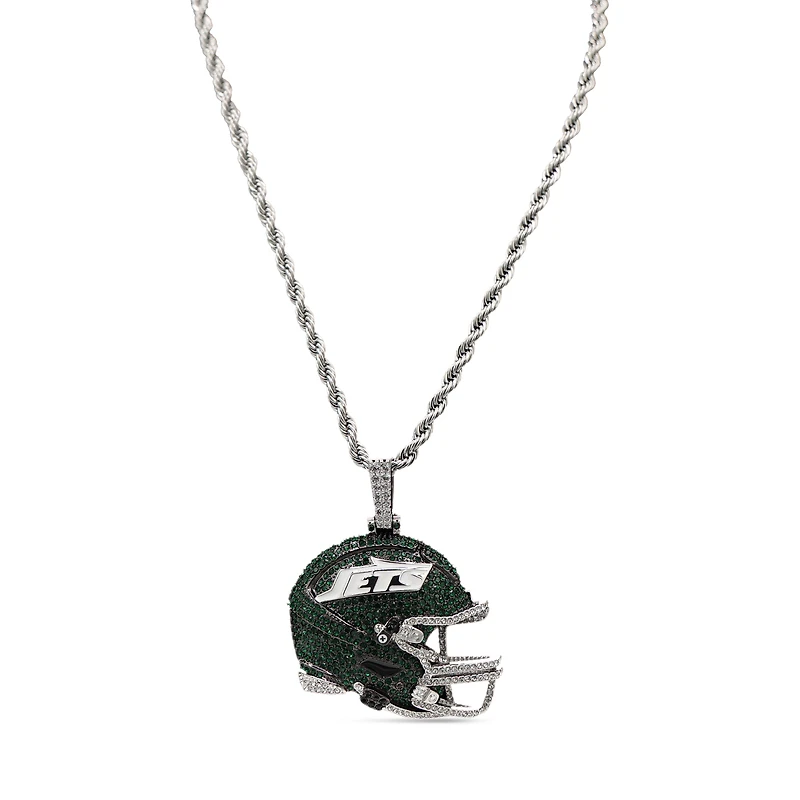 The GLD Shop New York Jets 14K White Gold Helmet Logo Pendant & 20" Rope Chain