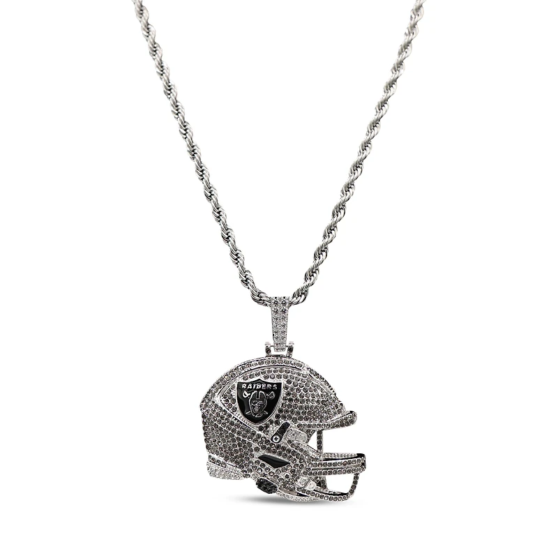 The GLD Shop Las Vegas Raiders 14K White Gold Helmet Logo Pendant & 20" Rope Chain