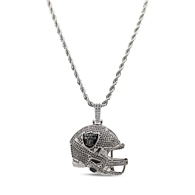 The GLD Shop Las Vegas Raiders 14K White Gold Helmet Logo Pendant & 20" Rope Chain