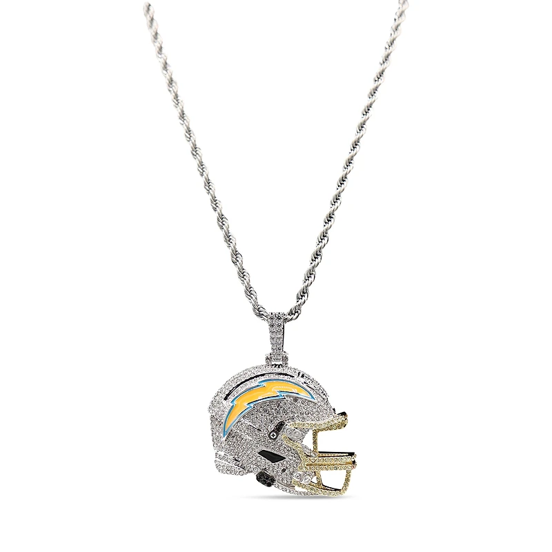 The GLD Shop Los Angeles Chargers 14K White Gold Helmet Logo Pendant & 20" Rope Chain