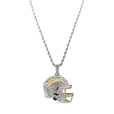 The GLD Shop Los Angeles Chargers 14K White Gold Helmet Logo Pendant & 20" Rope Chain