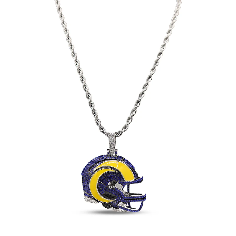The GLD Shop Los Angeles Rams 14K White Gold Helmet Logo Pendant & 20" Rope Chain