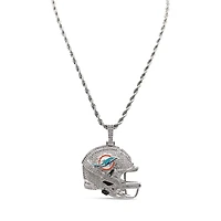 The GLD Shop Miami Dolphins 14K White Gold Helmet Logo Pendant & 20" Rope Chain
