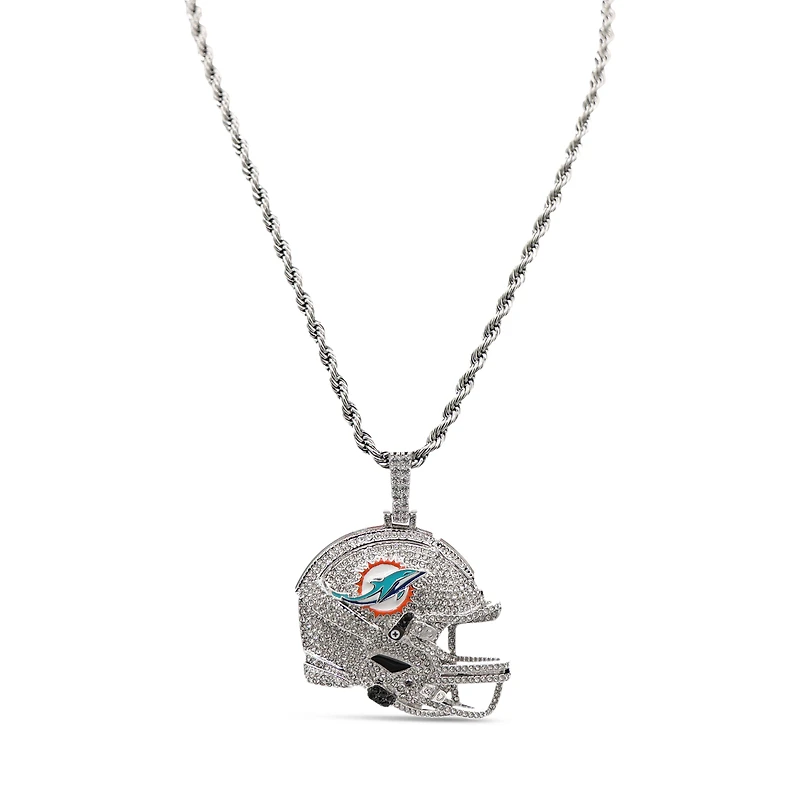 The GLD Shop Miami Dolphins 14K White Gold Helmet Logo Pendant & 20" Rope Chain