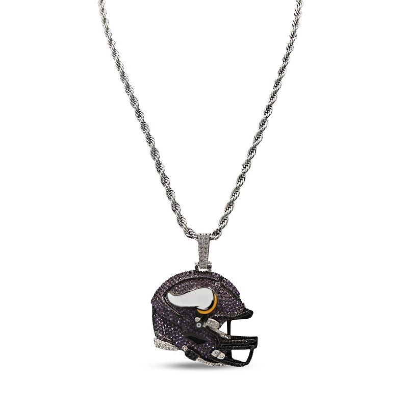 The GLD Shop Minnesota Vikings 14K White Gold Helmet Logo Pendant & 20" Rope Chain