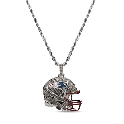 The GLD Shop New England Patriots 14K White Gold Helmet Logo Pendant & 20" Rope Chain