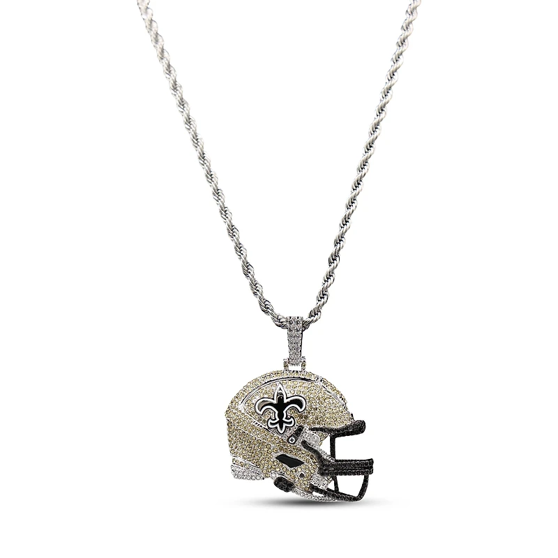 The GLD Shop New Orleans Saints 14K White Gold Helmet Logo Pendant & 20" Rope Chain