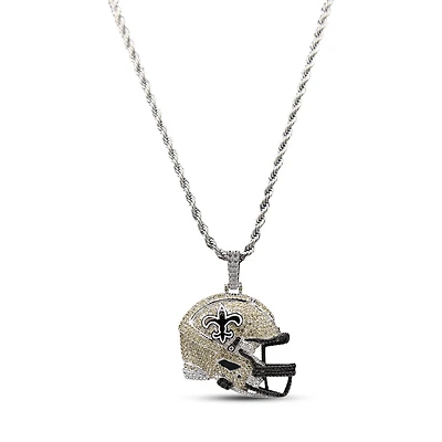 The GLD Shop New Orleans Saints 14K White Gold Helmet Logo Pendant & 20" Rope Chain