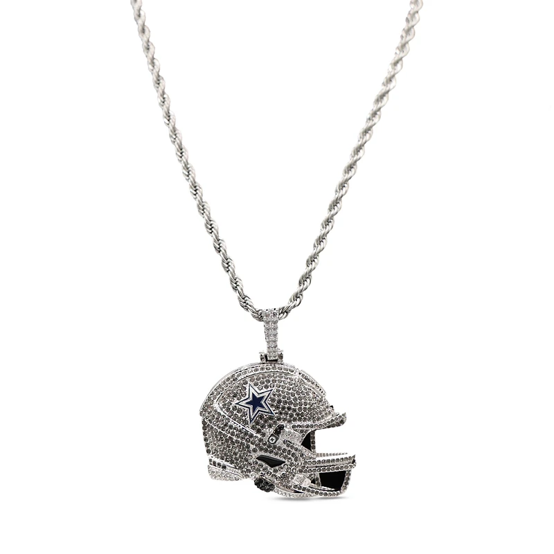 The GLD Shop Dallas Cowboys 14K White Gold Helmet Logo Pendant & 20" Rope Chain