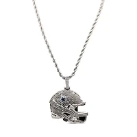 The GLD Shop Dallas Cowboys 14K White Gold Helmet Logo Pendant & 20" Rope Chain