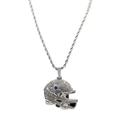 The GLD Shop Dallas Cowboys 14K White Gold Helmet Logo Pendant & 20" Rope Chain