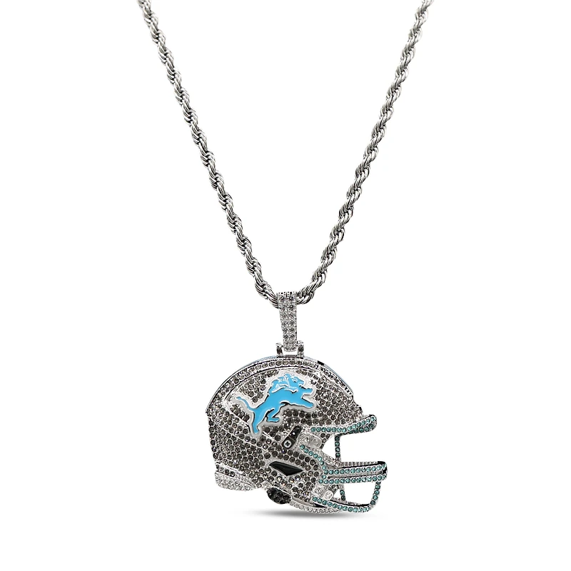 The GLD Shop Detroit Lions 14K White Gold Helmet Logo Pendant & 20" Rope Chain