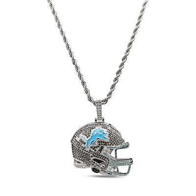 The GLD Shop Detroit Lions 14K White Gold Helmet Logo Pendant & 20" Rope Chain