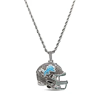 The GLD Shop Detroit Lions 14K White Gold Helmet Logo Pendant & 20" Rope Chain