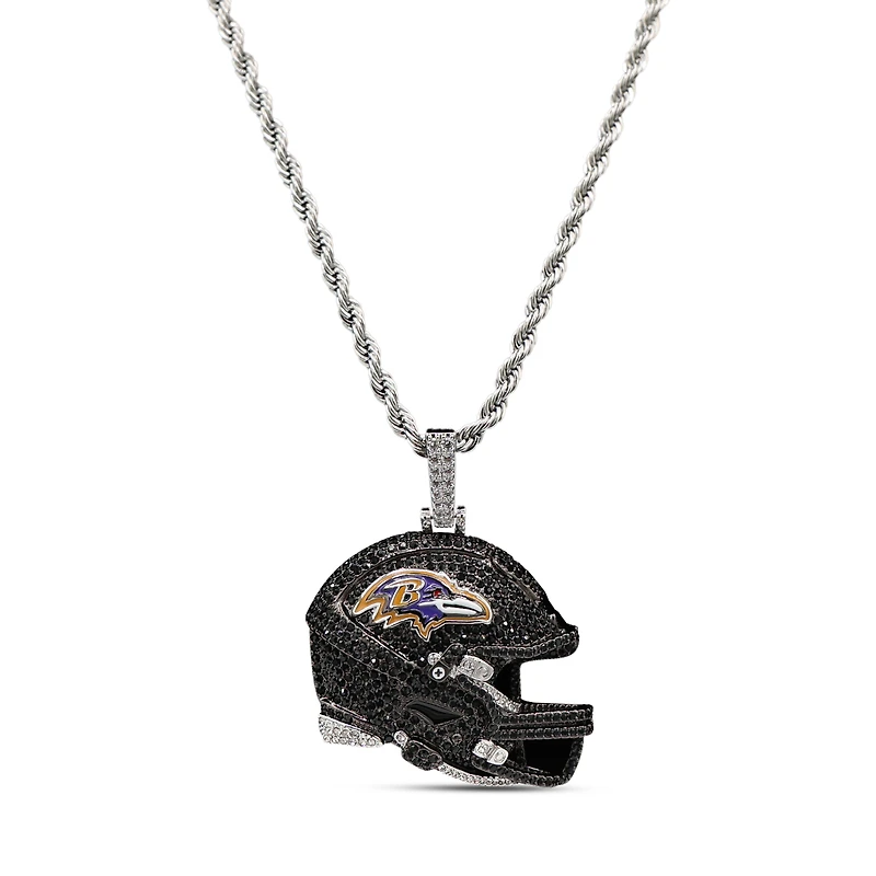 The GLD Shop Baltimore Ravens 14K White Gold Helmet Logo Pendant & 20" Rope Chain