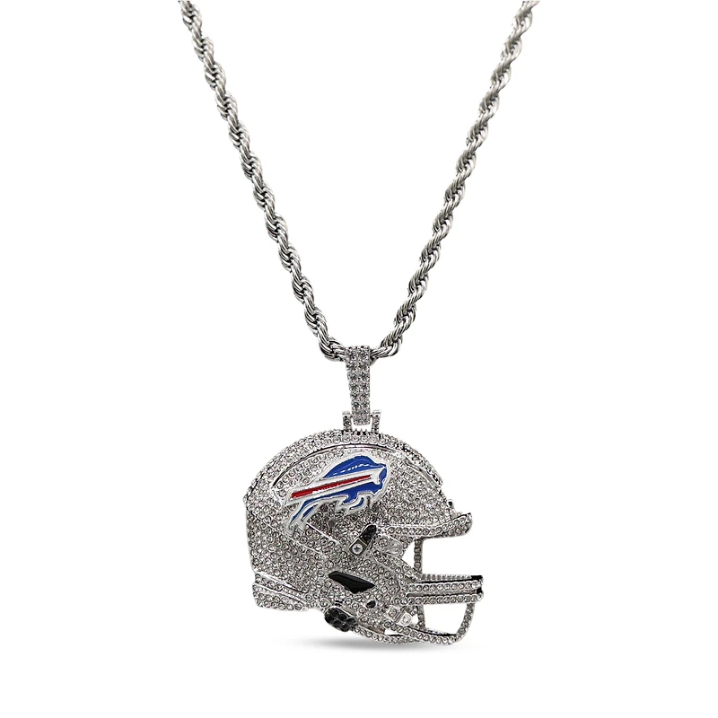 The GLD Shop Buffalo Bills 14K White Gold Helmet Logo Pendant & 20" Rope Chain