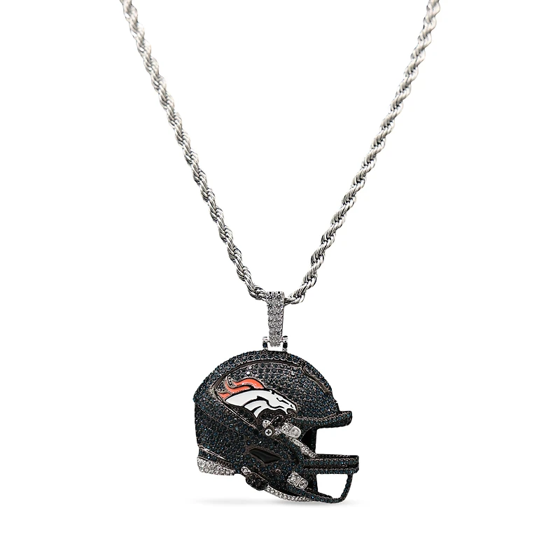 The GLD Shop Denver Broncos 14K White Gold Helmet Logo Pendant & 20" Rope Chain