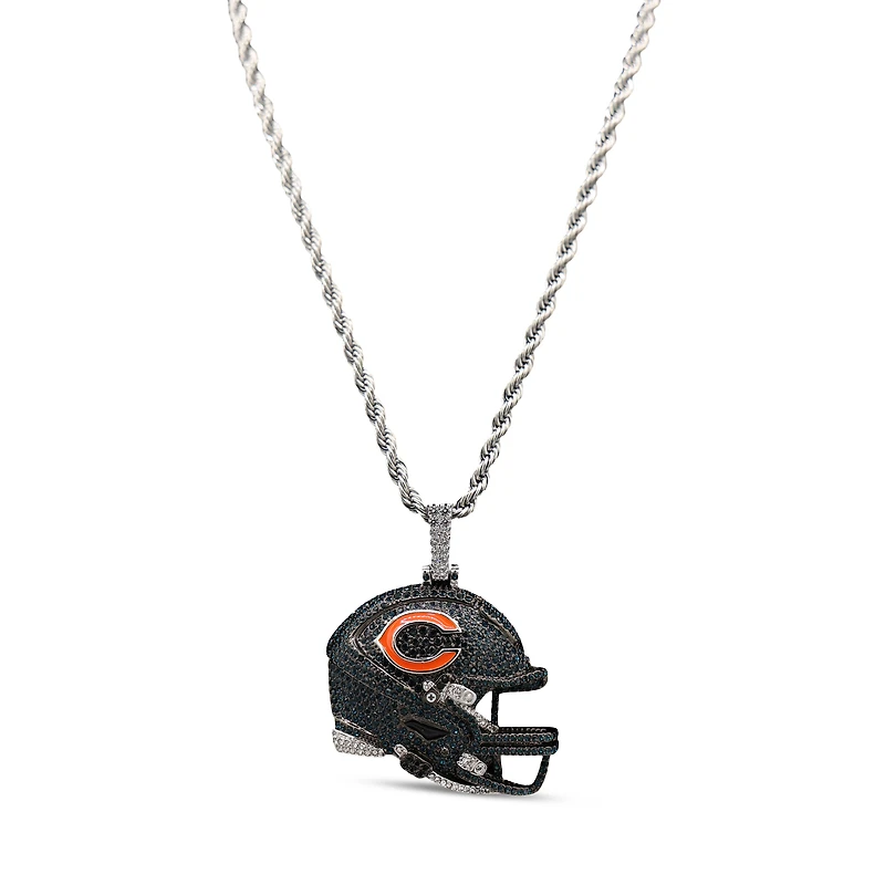 The GLD Shop Chicago Bears 14K White Gold Helmet Logo Pendant & 20" Rope Chain