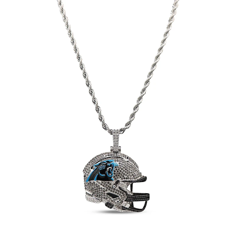 The GLD Shop Carolina Panthers 14K White Gold Helmet Logo Pendant & 20" Rope Chain