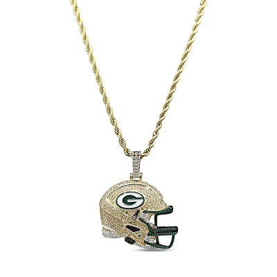 The GLD Shop Green Bay Packers 18K Yellow Gold Helmet Logo Pendant & 20" Rope Chain