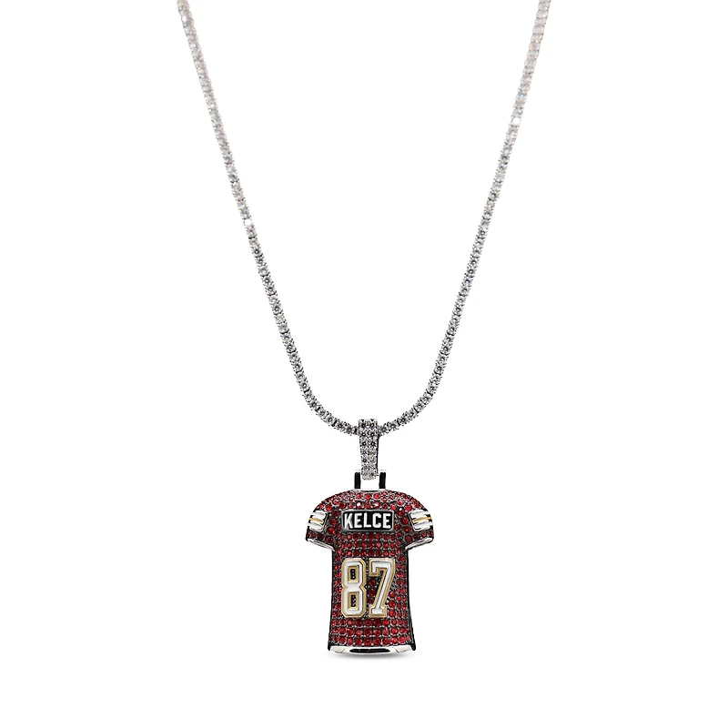 GLD Travis Kelce Kansas City Chiefs 14K White Gold Jersey Logo Pendant & 20" Tennis Chain
