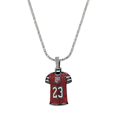 GLD Christian McCaffrey San Francisco 49ers 14K White Gold Jersey Logo Pendant & 20" Tennis Chain