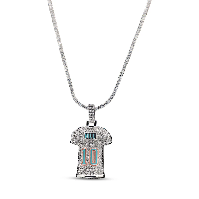 The GLD Shop Miami Dolphins 14K White Gold Jersey Logo Pendant & 20" Tennis Chain