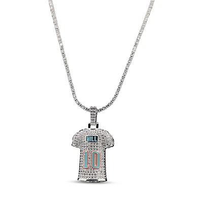 The GLD Shop Miami Dolphins 14K White Gold Jersey Logo Pendant & 20" Tennis Chain