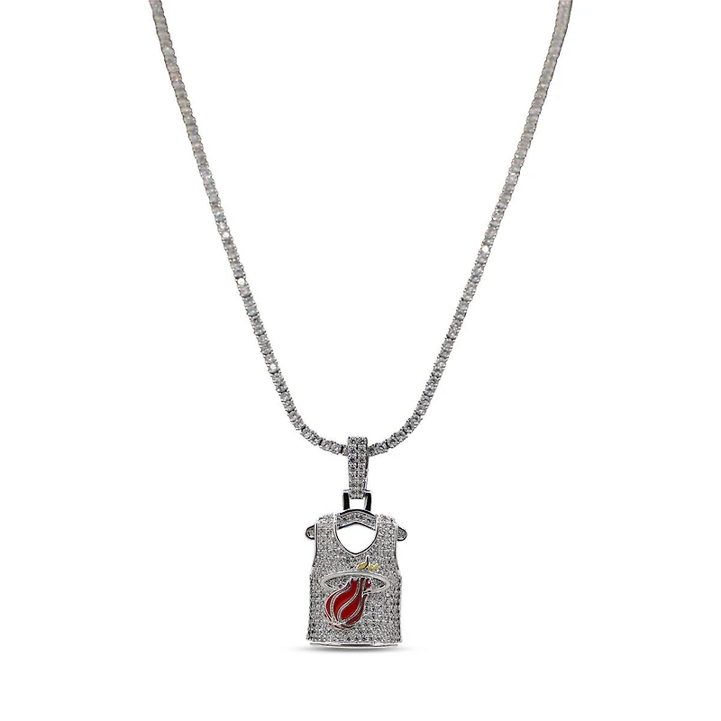 The GLD Shop Miami Heat 14K White Gold Jersey Logo Pendant & 20" Tennis Chain